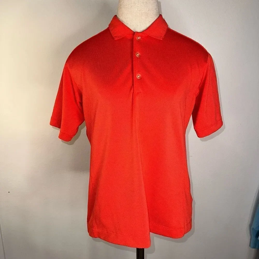 Nike Golf Womens M Bold Orange Textured Dri-Fit Short Sleeve Activewear Polo Top